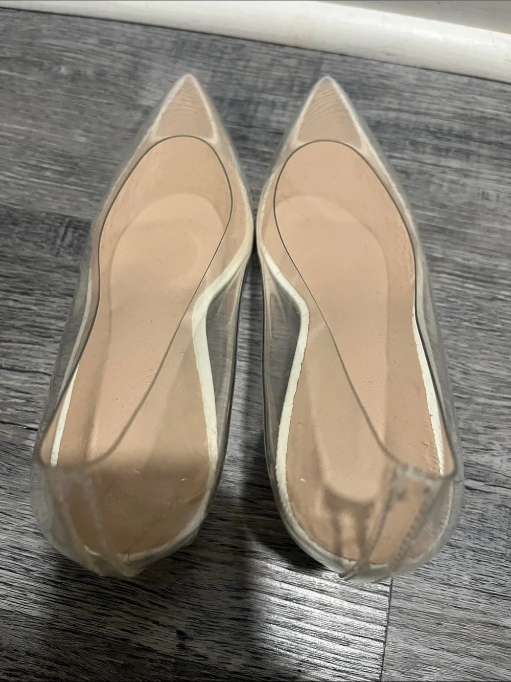 NWOB Clear Wedge Heel Pumps with Rhinestones Pointed Toe Transparent Wedge Heel